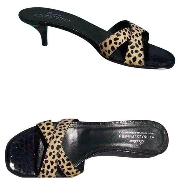 Donald Pliner Chita Hair Calf Straps Black Leather Gator Shoe New Slide NWT $245